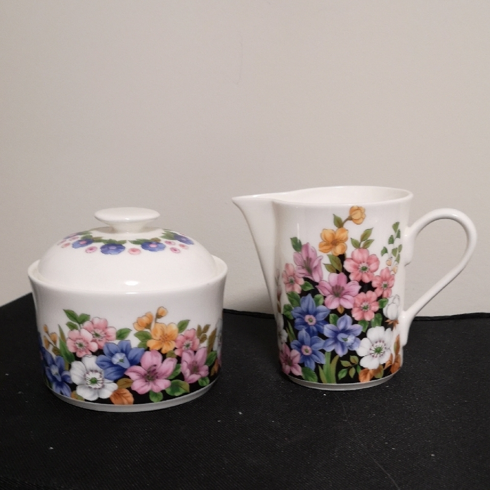 Beautiful Mikasa Petite Bone China Creamer & Covered Sugar with Floral Accents